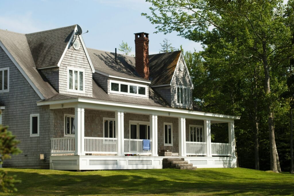 grey traditional style home exterior