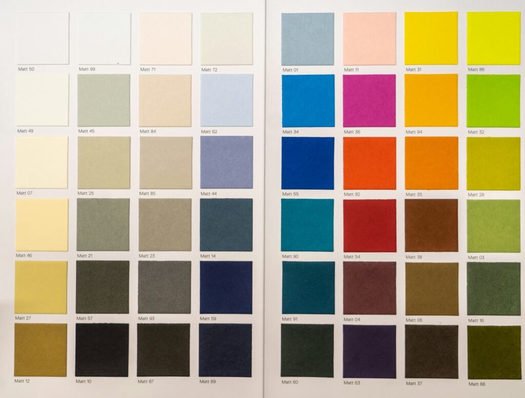 a display of various paint colors 